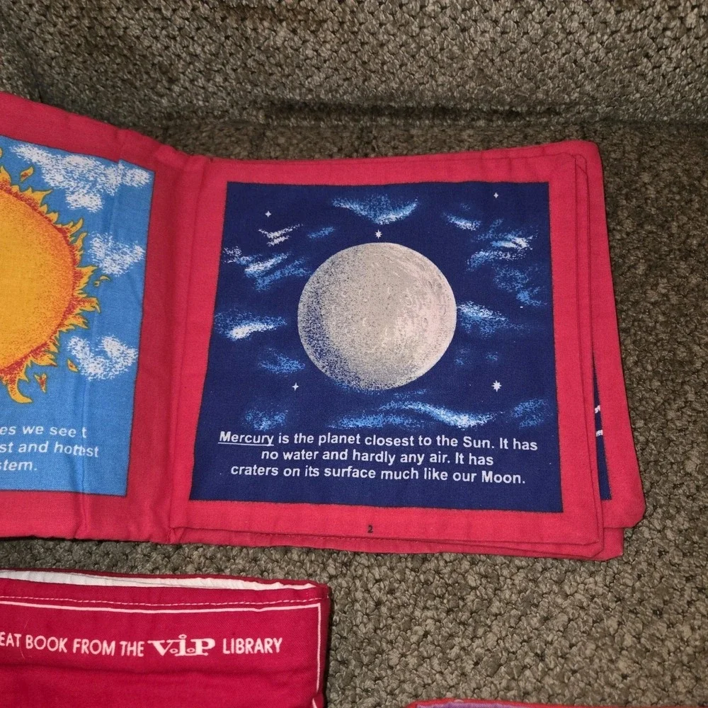 3 VTG fabric childrens books Learning w/Teddy DEXTER the DINOSAUR Solar System